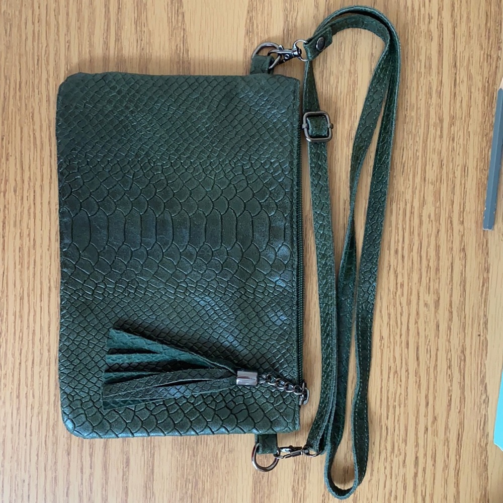 Italian leather cross bag in dark green